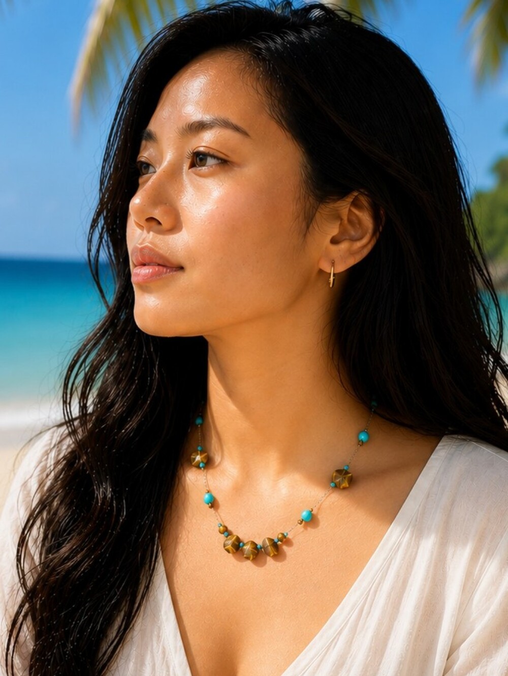 🪬Turquoise & Tiger's Eye Necklace Protection & Tranquility